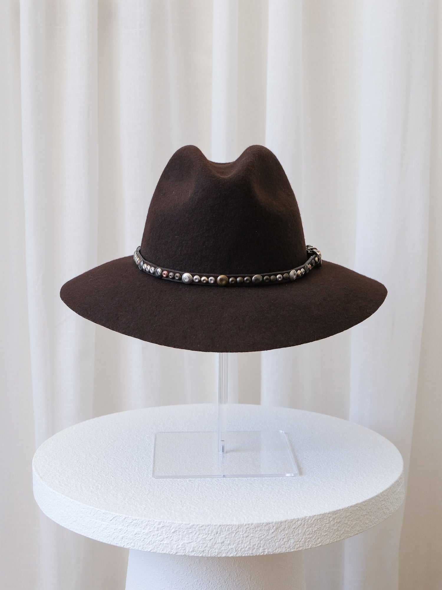 Studded Wool Fedora Hat, Size M