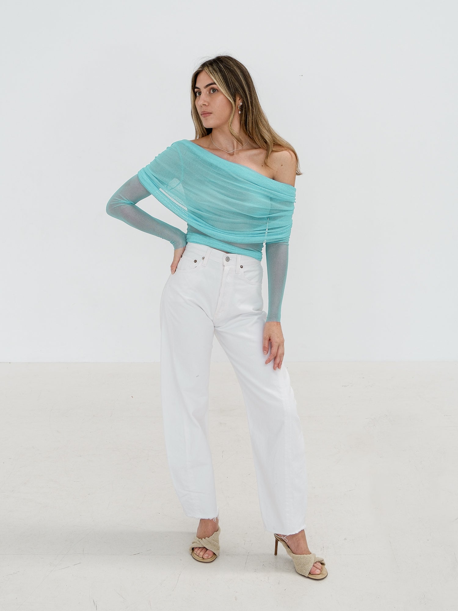 'Veiled' Long Sleeve Silk Knit Top, Size AU 8