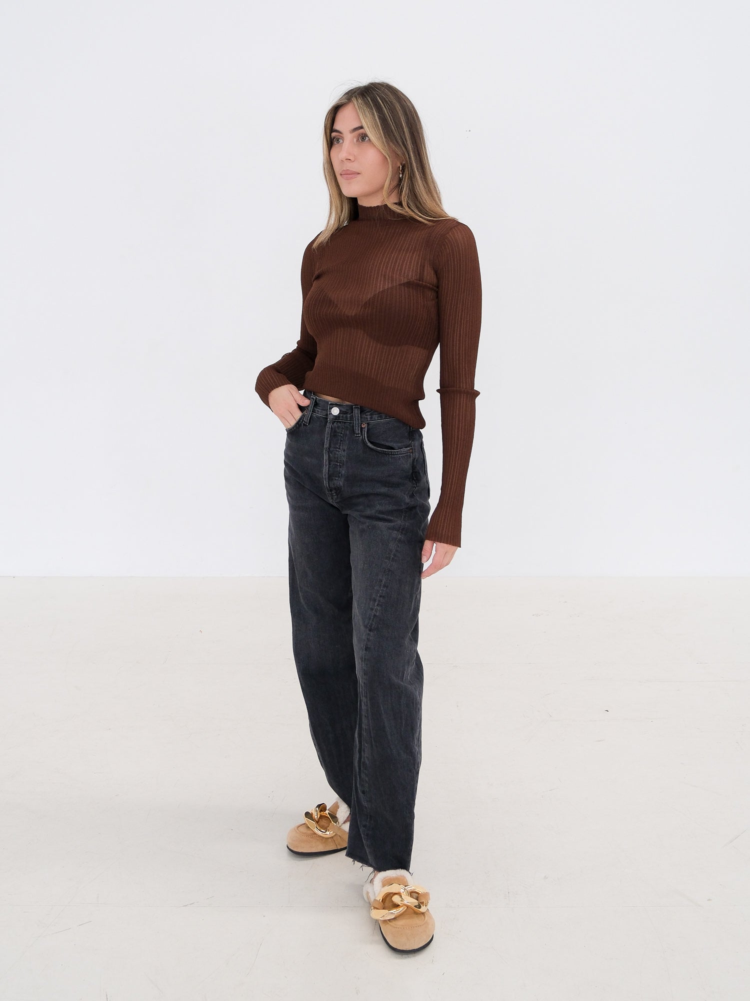 'Luna' High Rise Pieced Taper Jeans, Size 24