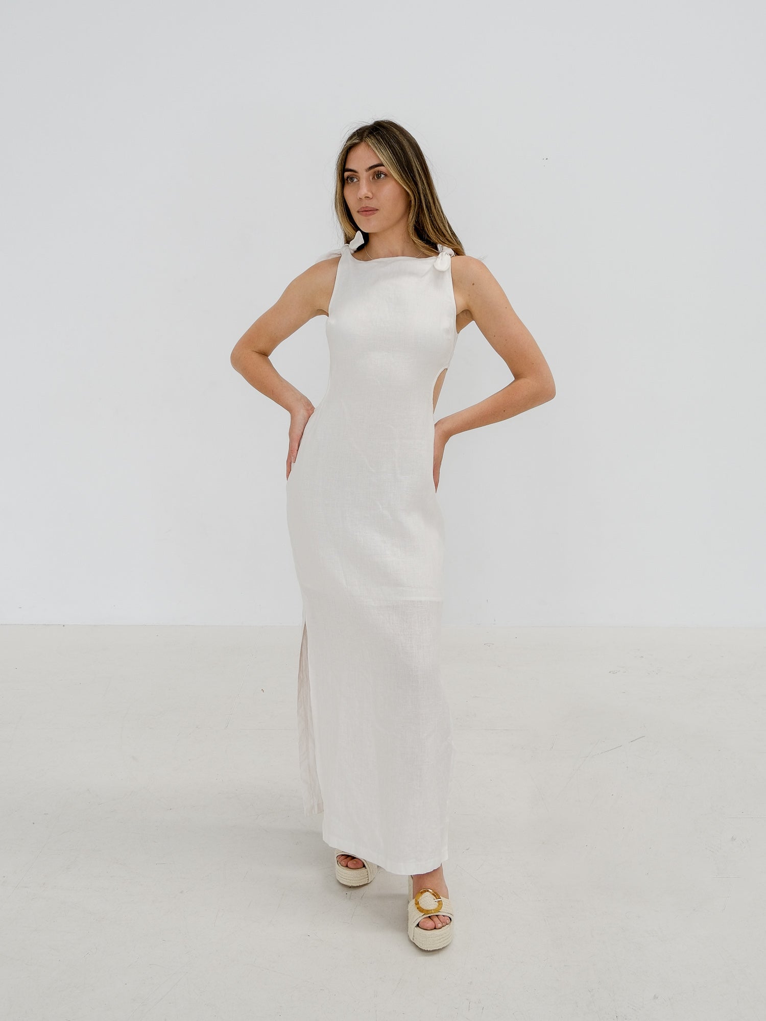 Linen Cut Out Maxi Dress, Size 1 | AU 8
