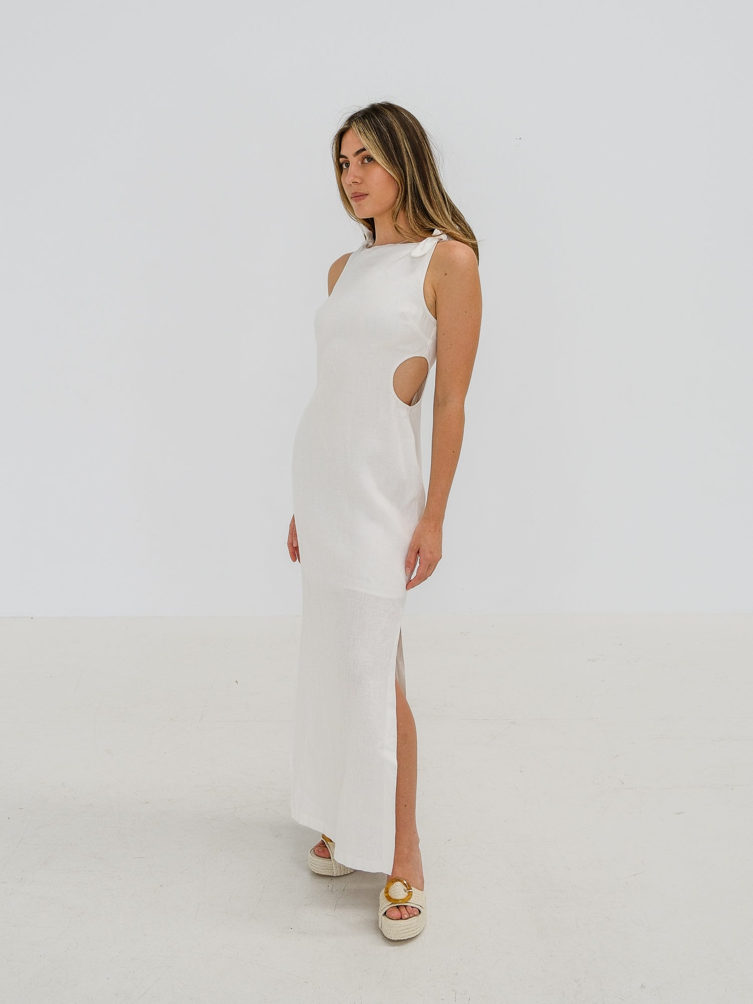 Linen Cut Out Maxi Dress, Size 1 | AU 8