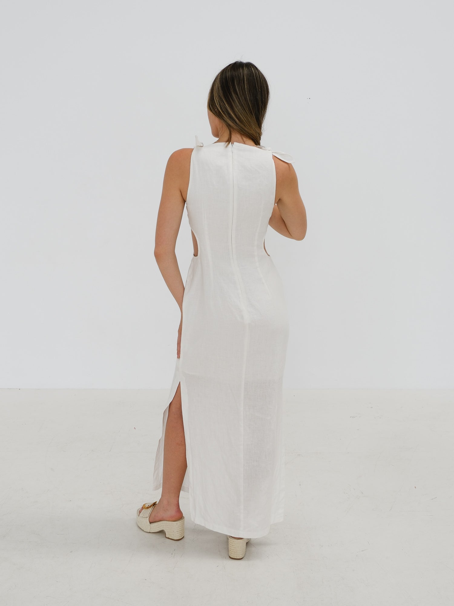 Linen Cut Out Maxi Dress, Size 1 | AU 8