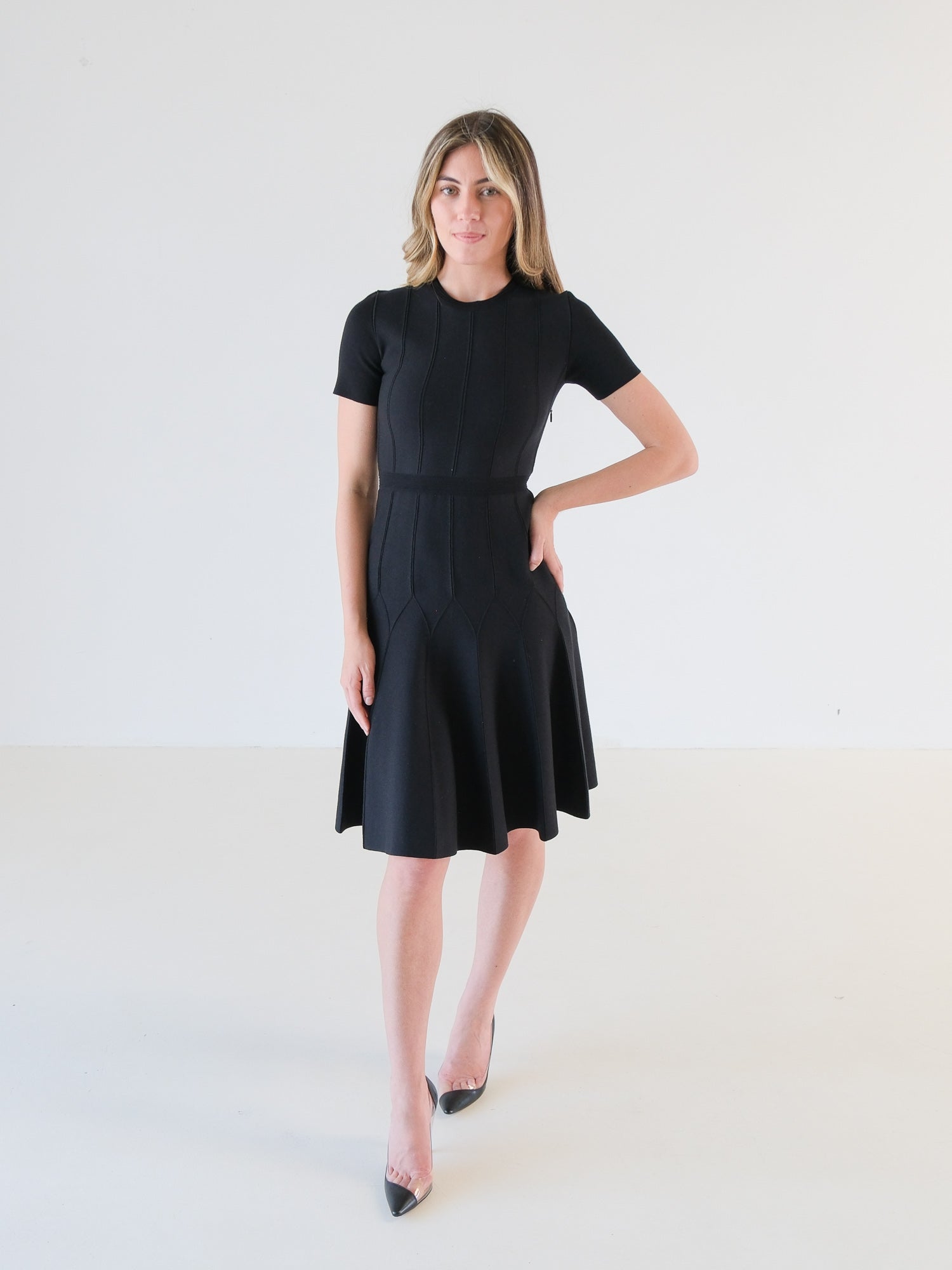Jersey Flip Stretch Knit Mini Dress, Size XS