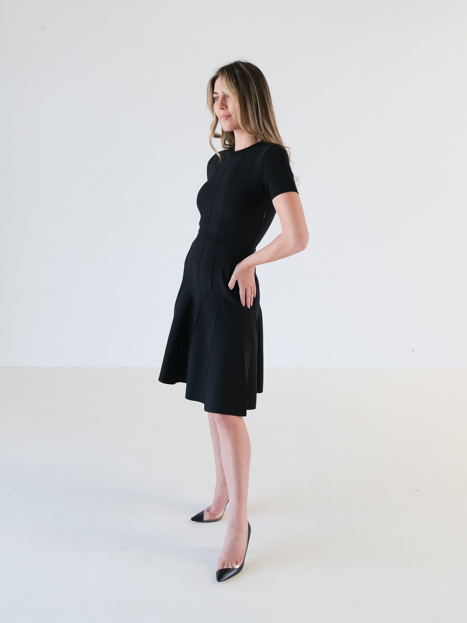 Jersey Flip Stretch Knit Mini Dress, Size XS