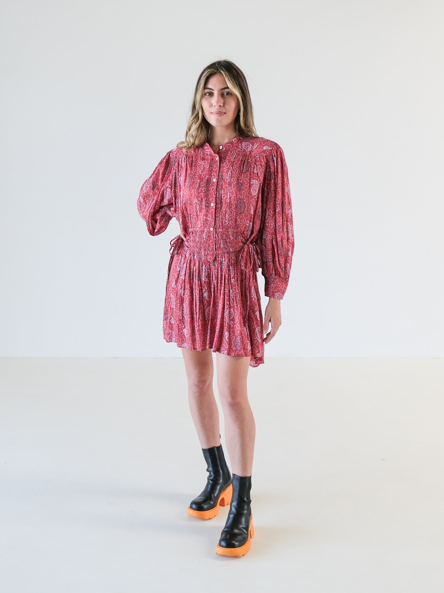 'Anaco' Tie Waist Cotton Mini Dress, Size AU 8