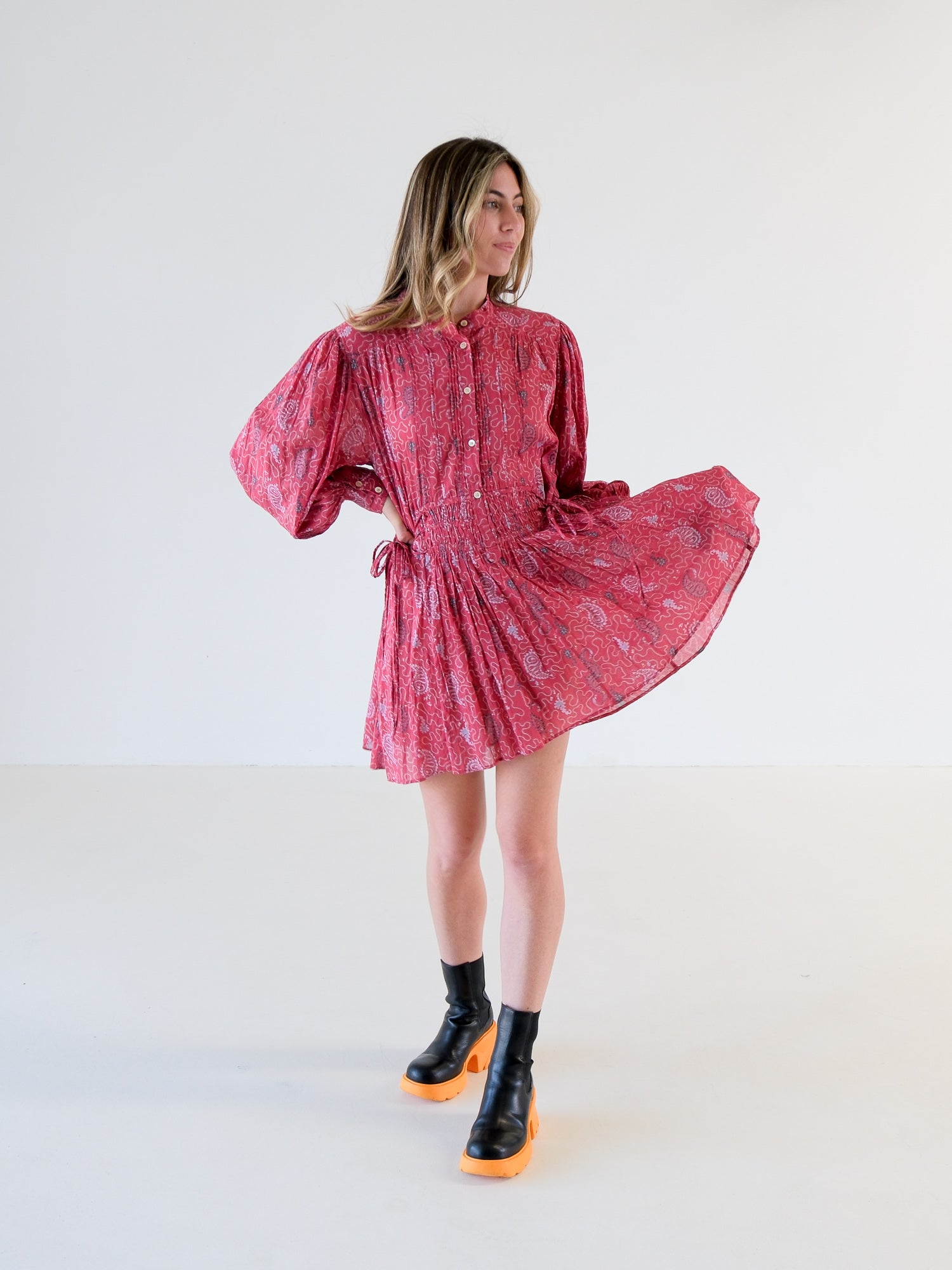'Anaco' Tie Waist Cotton Mini Dress, Size AU 8