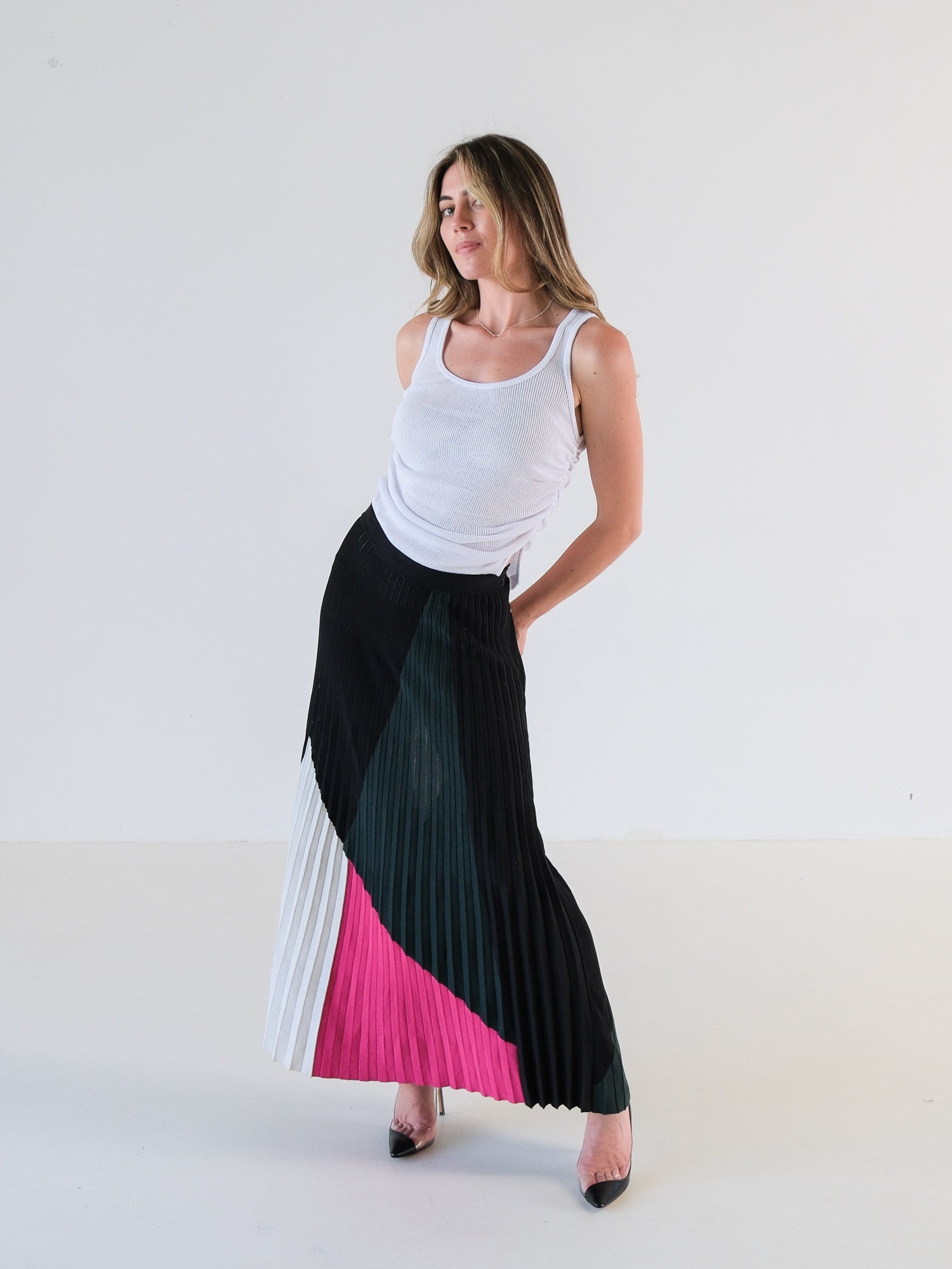 Pre-Fall 2017 Colourblock Knit Midi Skirt, Size M
