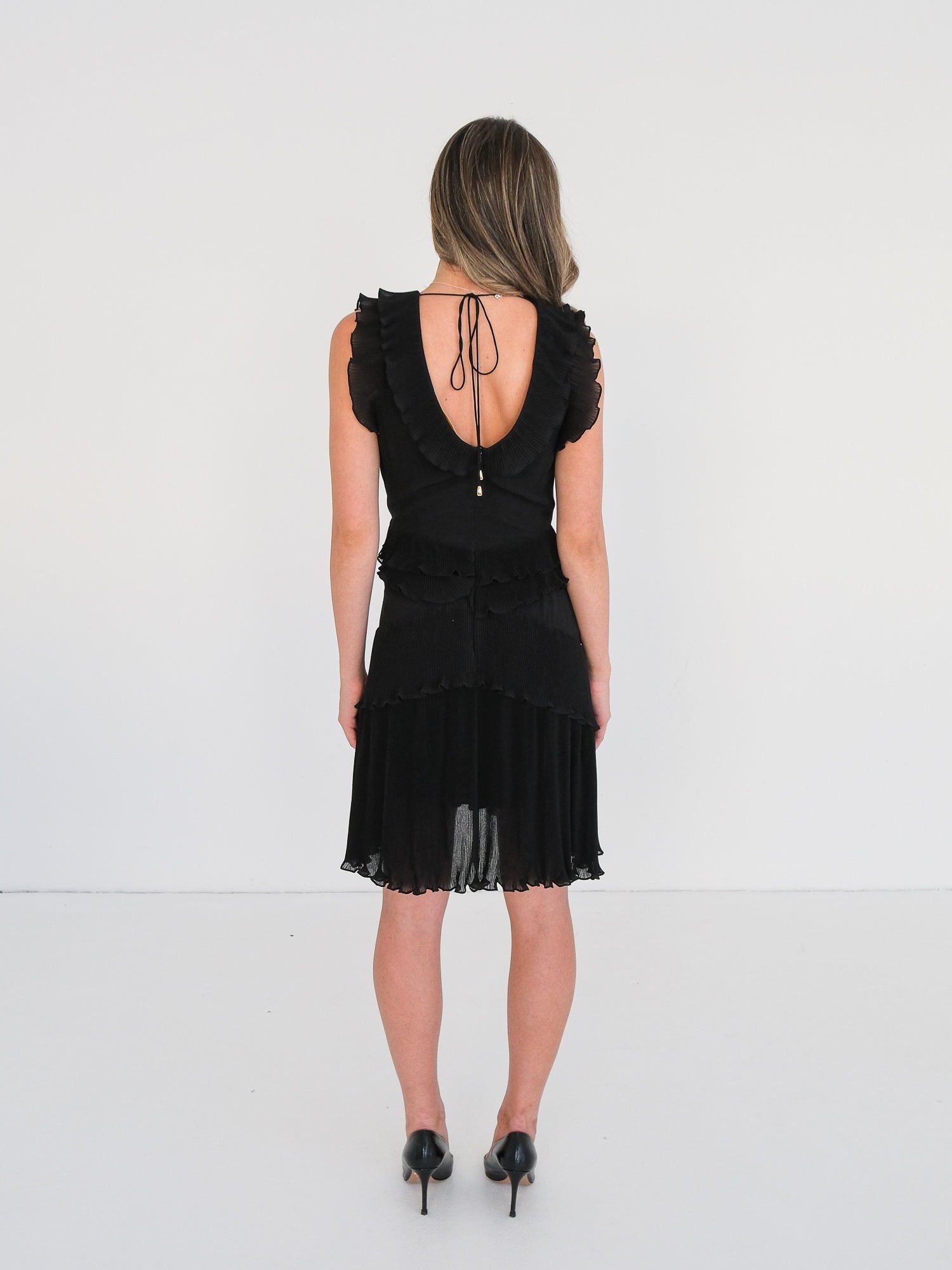 'Super Eight' Pleated Frill Mini Dress, Size 3 | AU 14