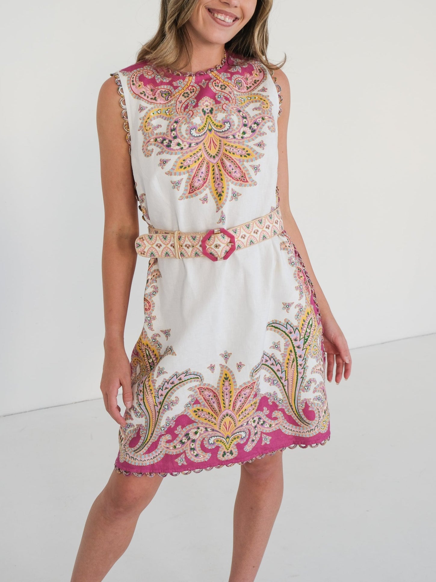 'Teddy' Paisley Scallop Mini Dress, Size 4 | AU 16