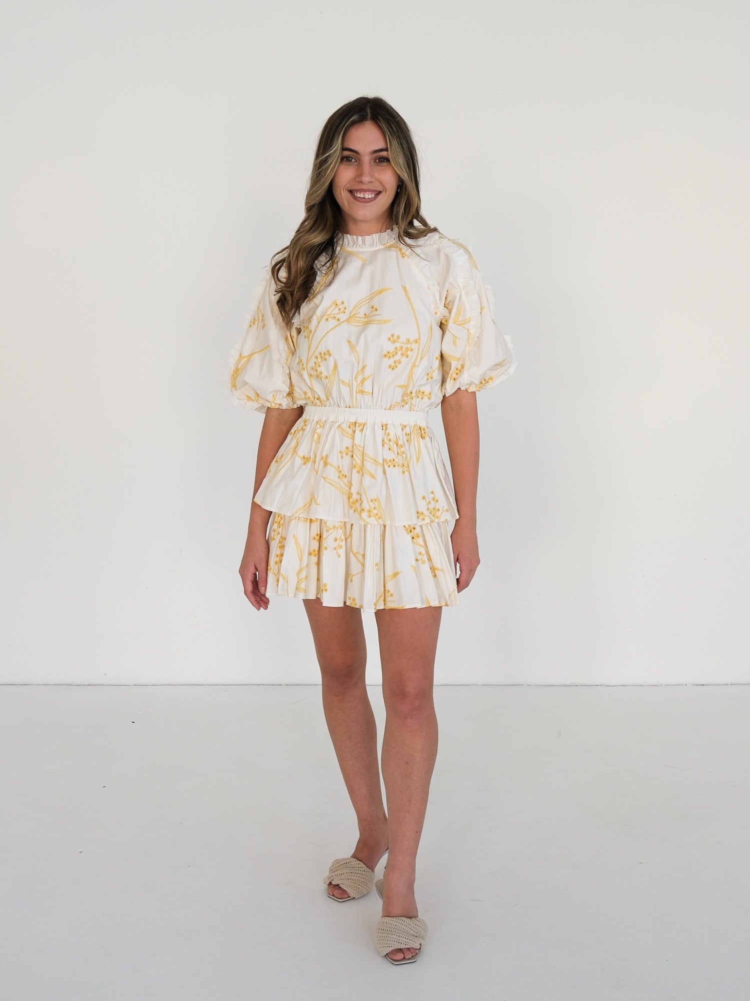 'Mimosa' Broderie Frill Mini Dress, Size AU 8