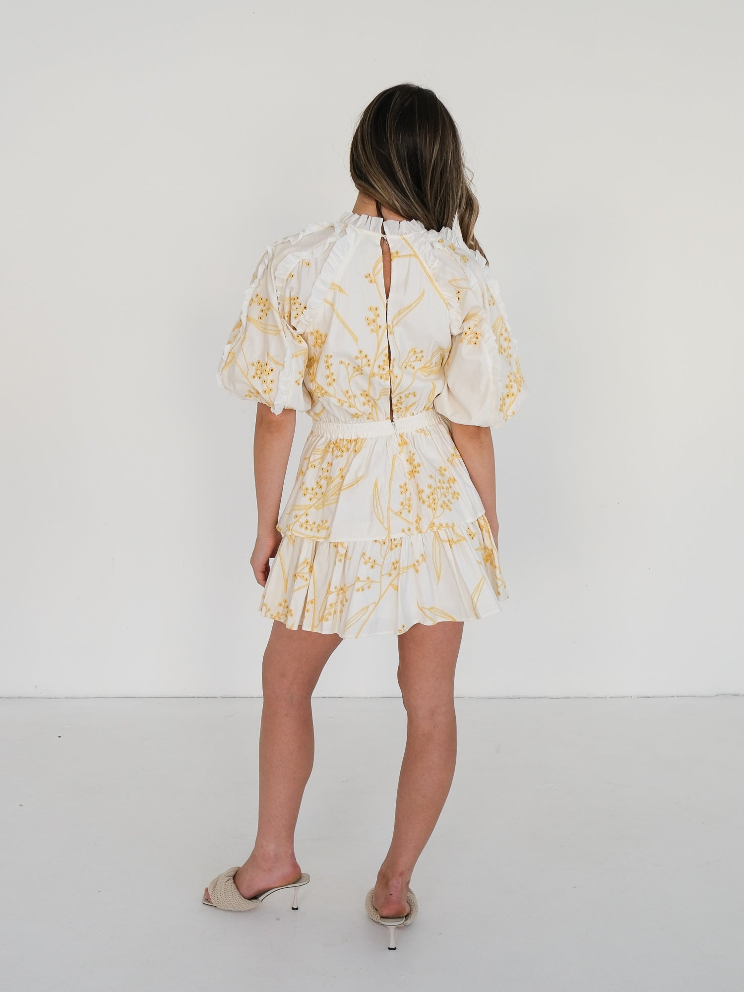 'Mimosa' Broderie Frill Mini Dress, Size AU 8