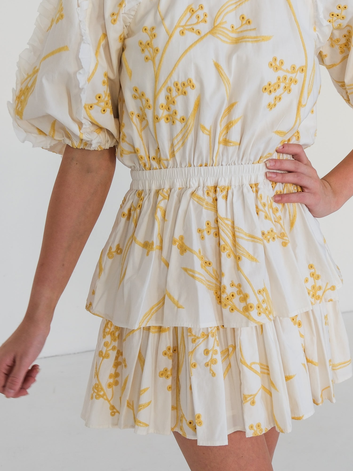 'Mimosa' Broderie Frill Mini Dress, Size AU 8