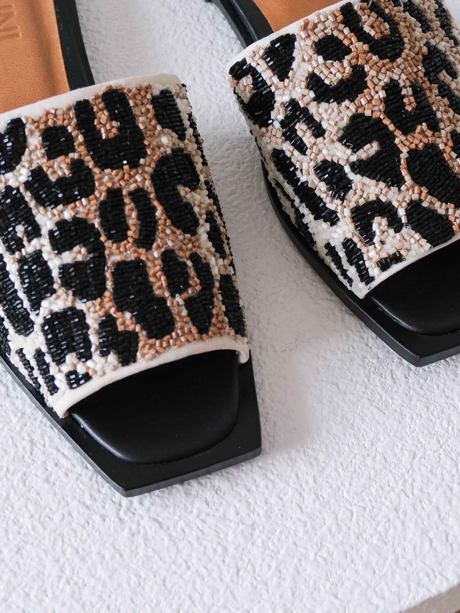 Beaded Leopard Slide Sandals, Size 36