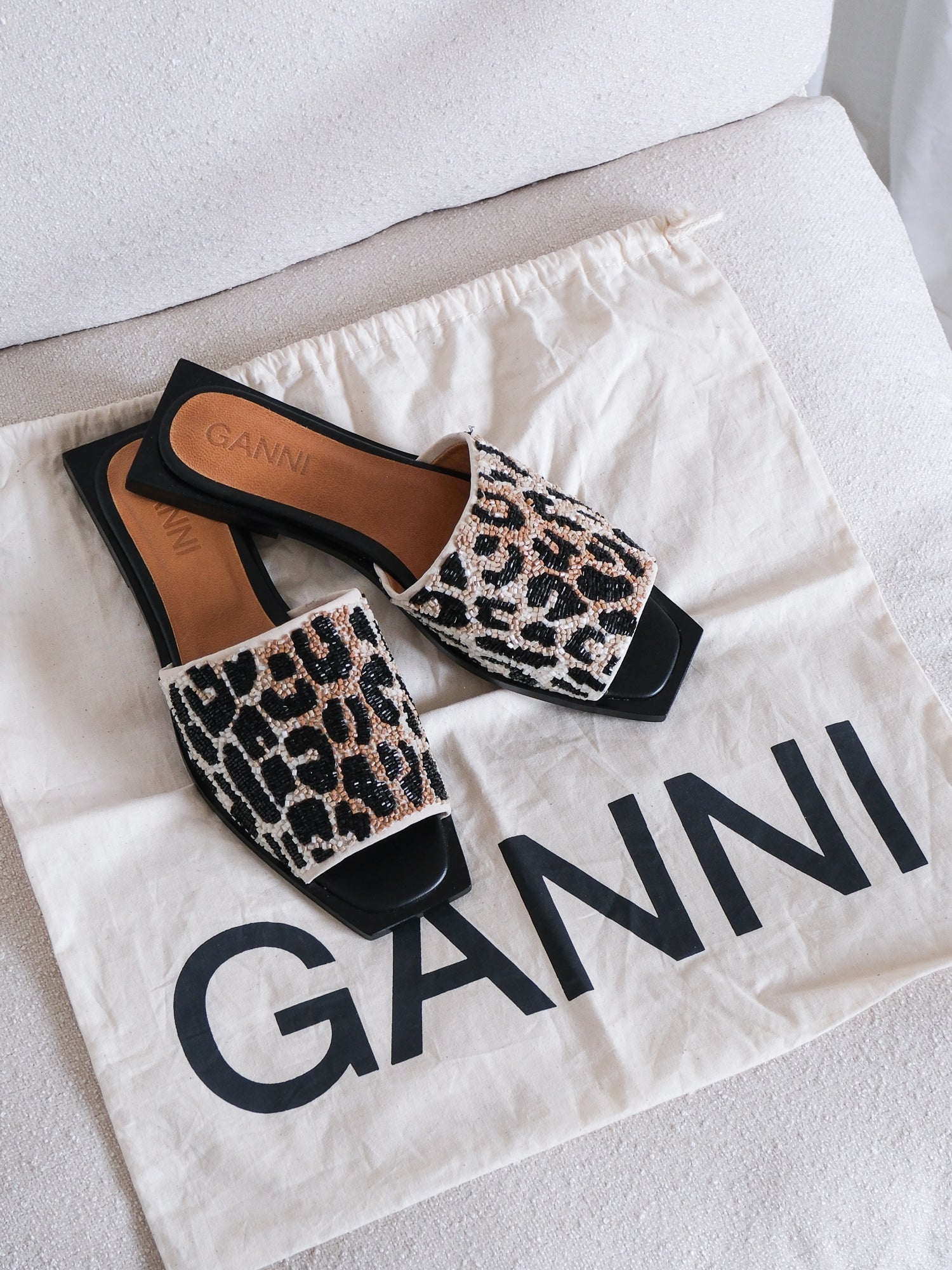 Beaded Leopard Slide Sandals, Size 36