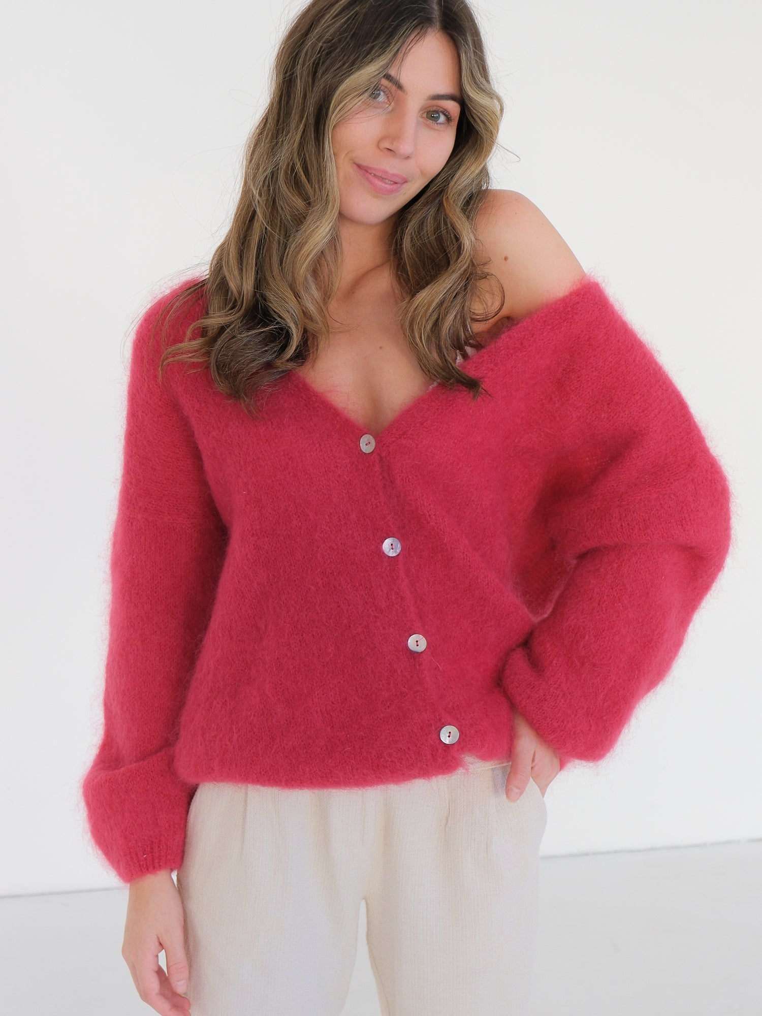 ‘Cornelia’ Mohair Knit Cardigan, Size XL