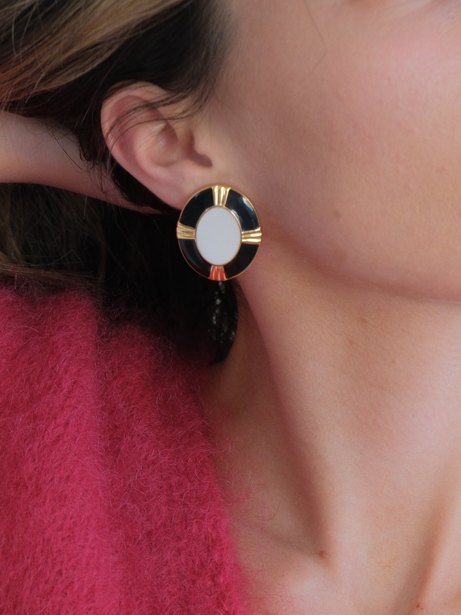 'Crest' 18k Gold Plated Enamel Earrings
