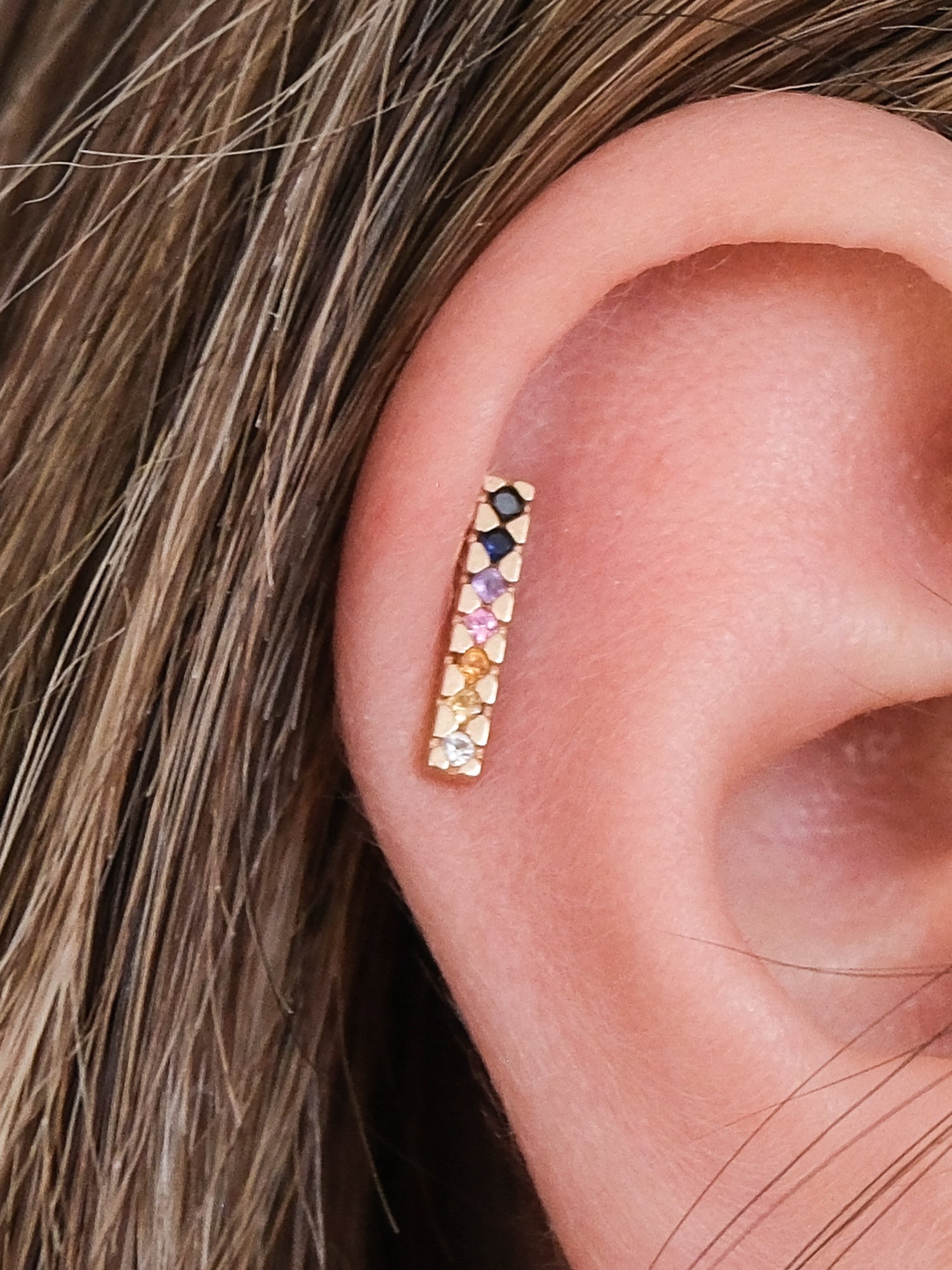 Micro 18ct Gold Rainbow Gemstone Ear Climber