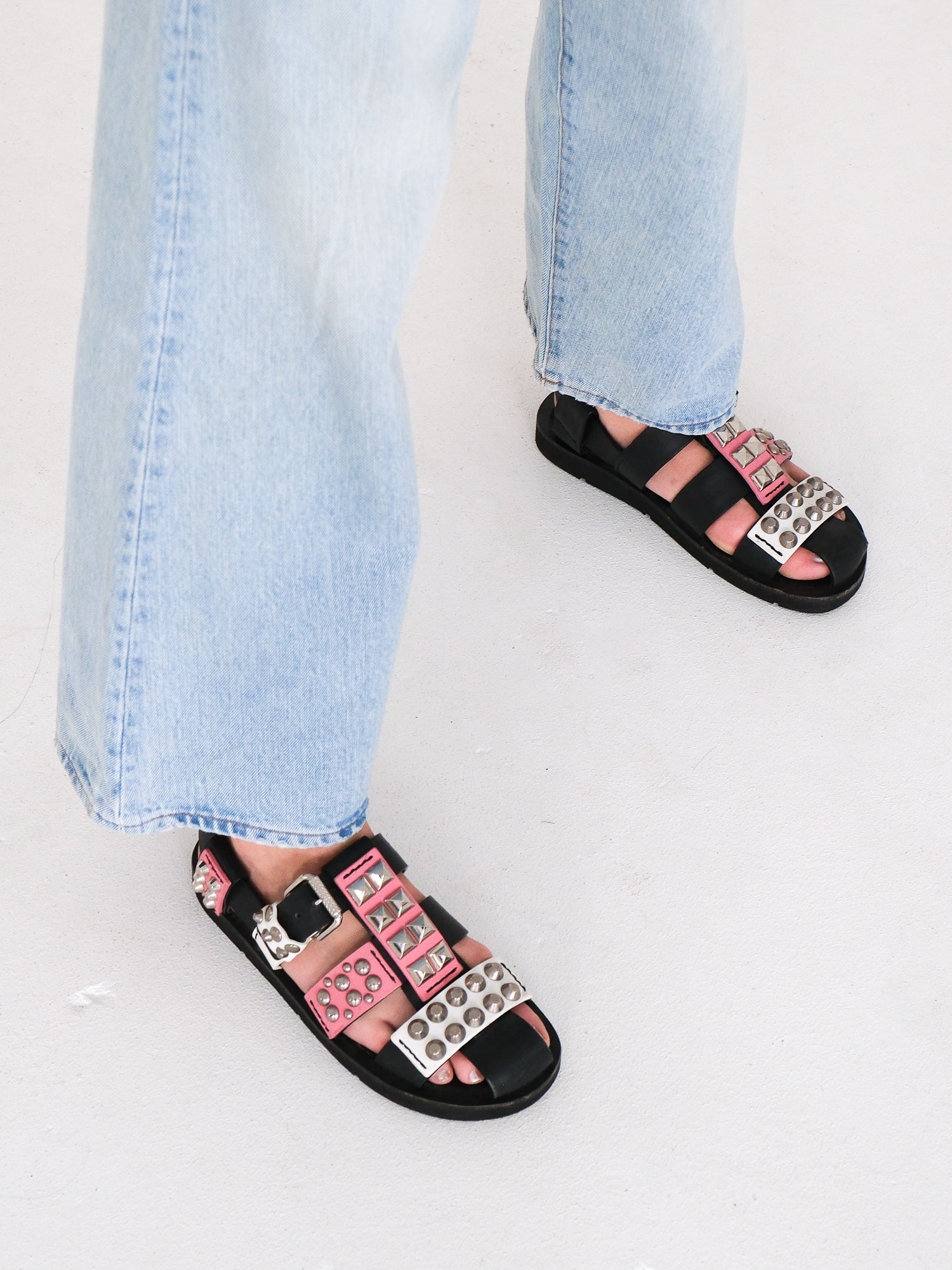 Studded Leather Gladiator Sandals, Size 38