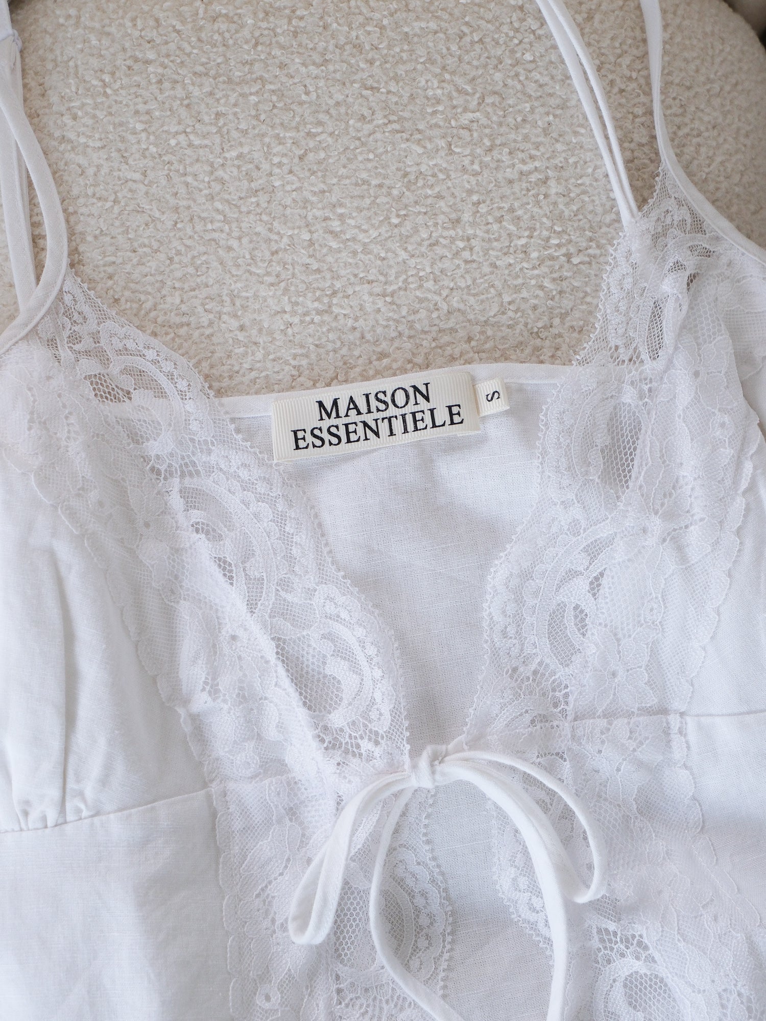 Cotton-Linen Lace Trim Cami, Size S
