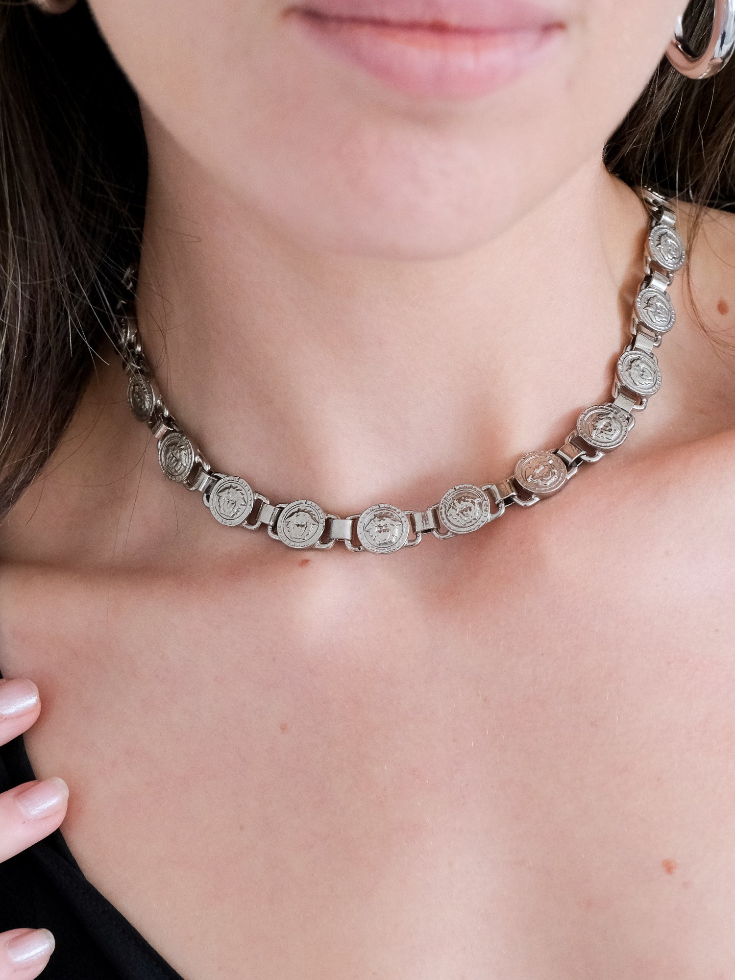 1990s Vintage Medusa Medallion Chain Necklace