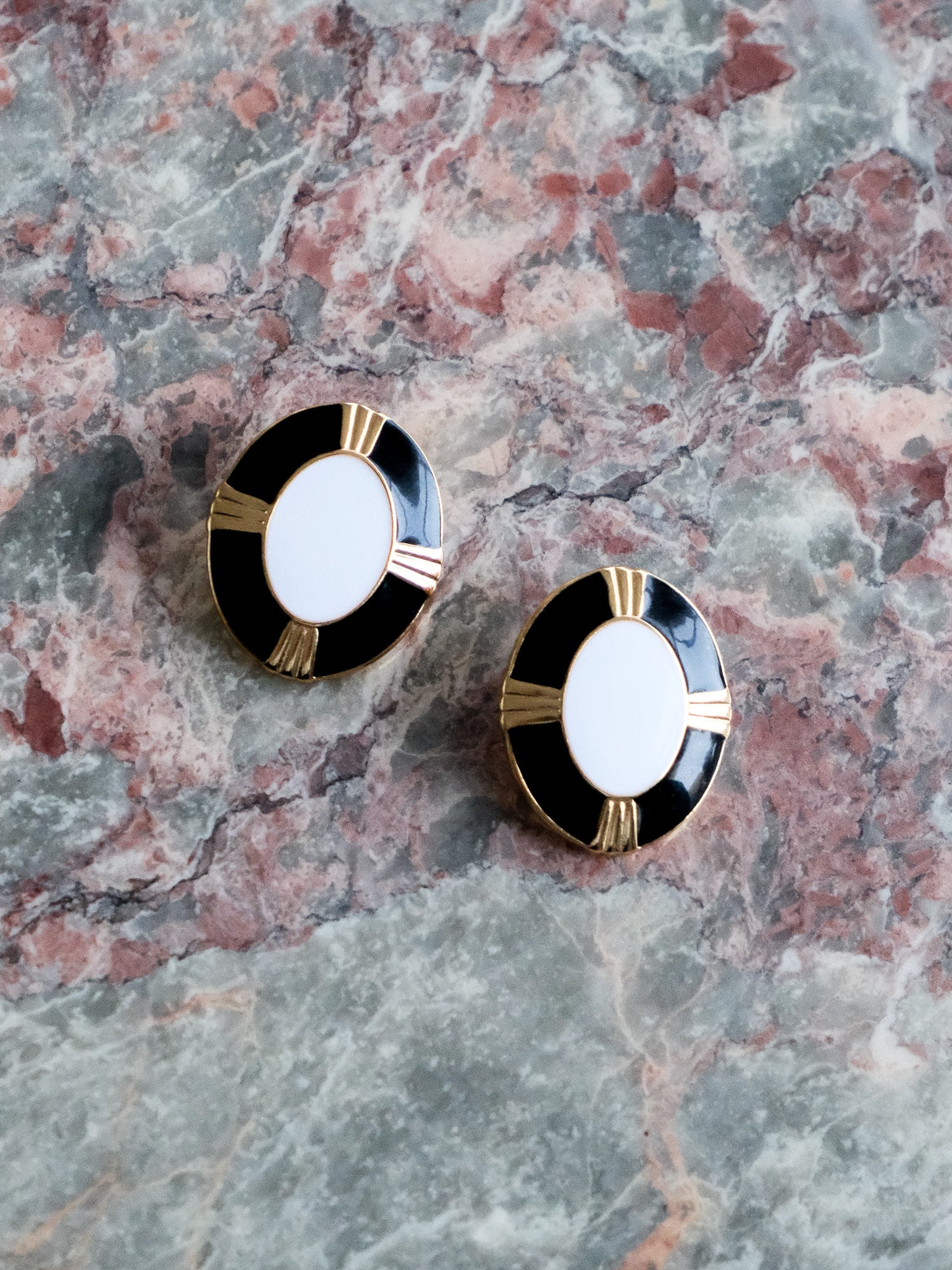 'Crest' 18k Gold Plated Enamel Earrings