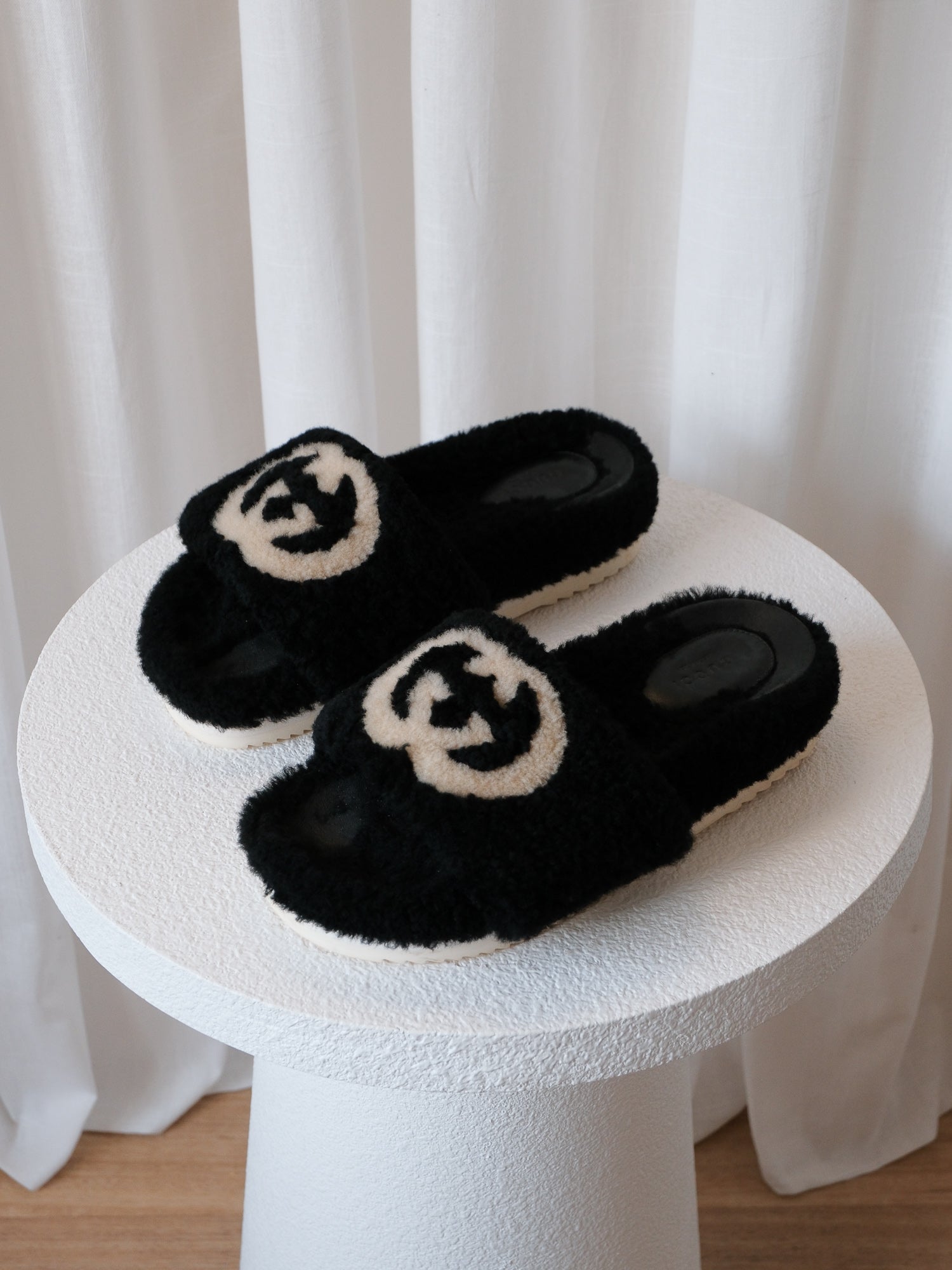 'Eileen' GG Faux Shearling Slides, Size 38