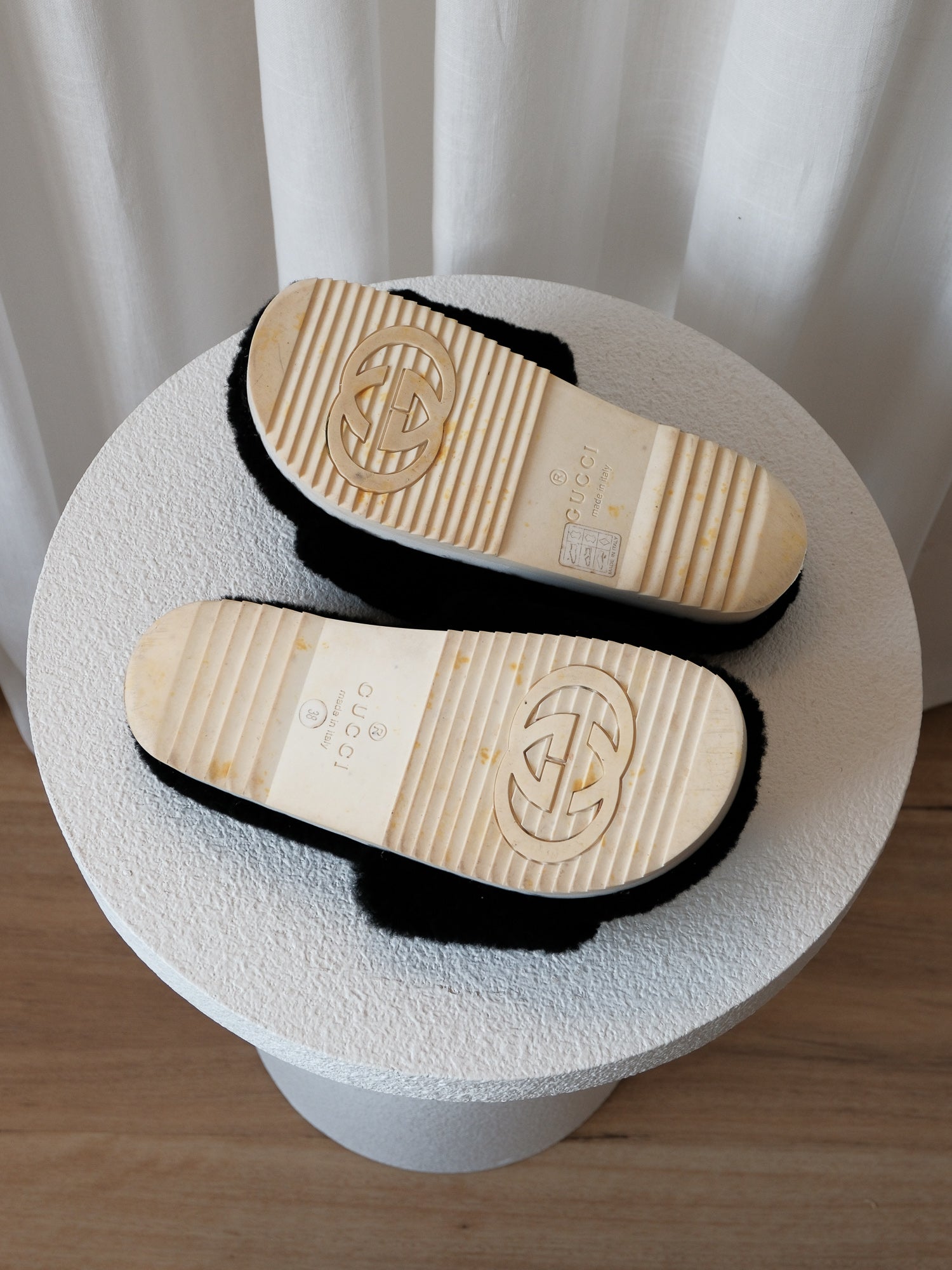 'Eileen' GG Faux Shearling Slides, Size 38