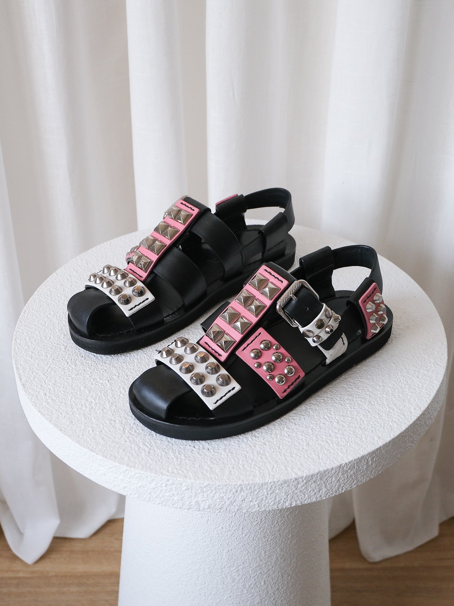 Studded Leather Gladiator Sandals, Size 38