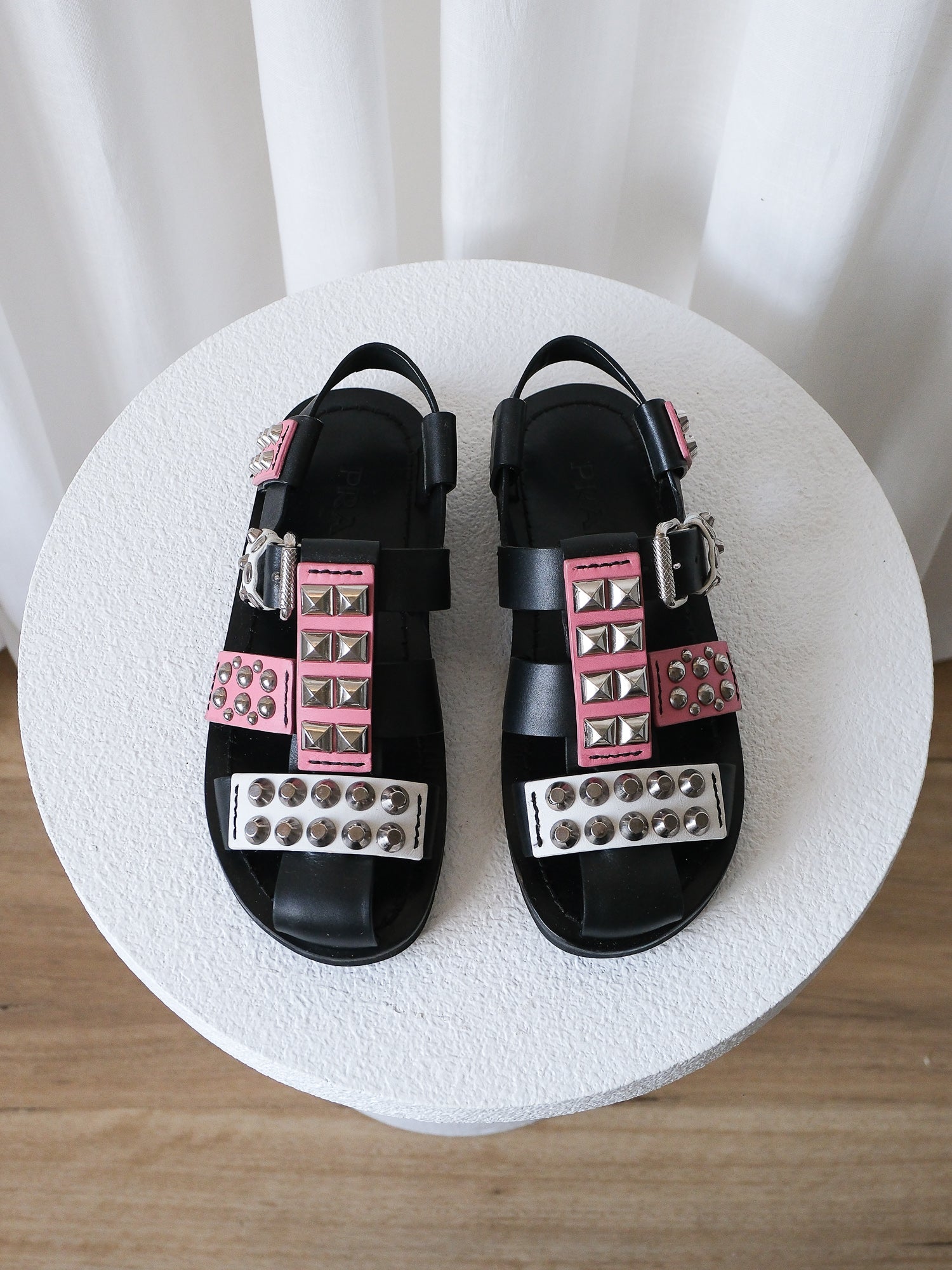 Studded Leather Gladiator Sandals, Size 38