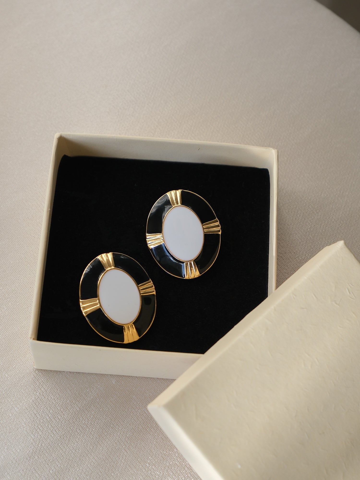 'Crest' 18k Gold Plated Enamel Earrings