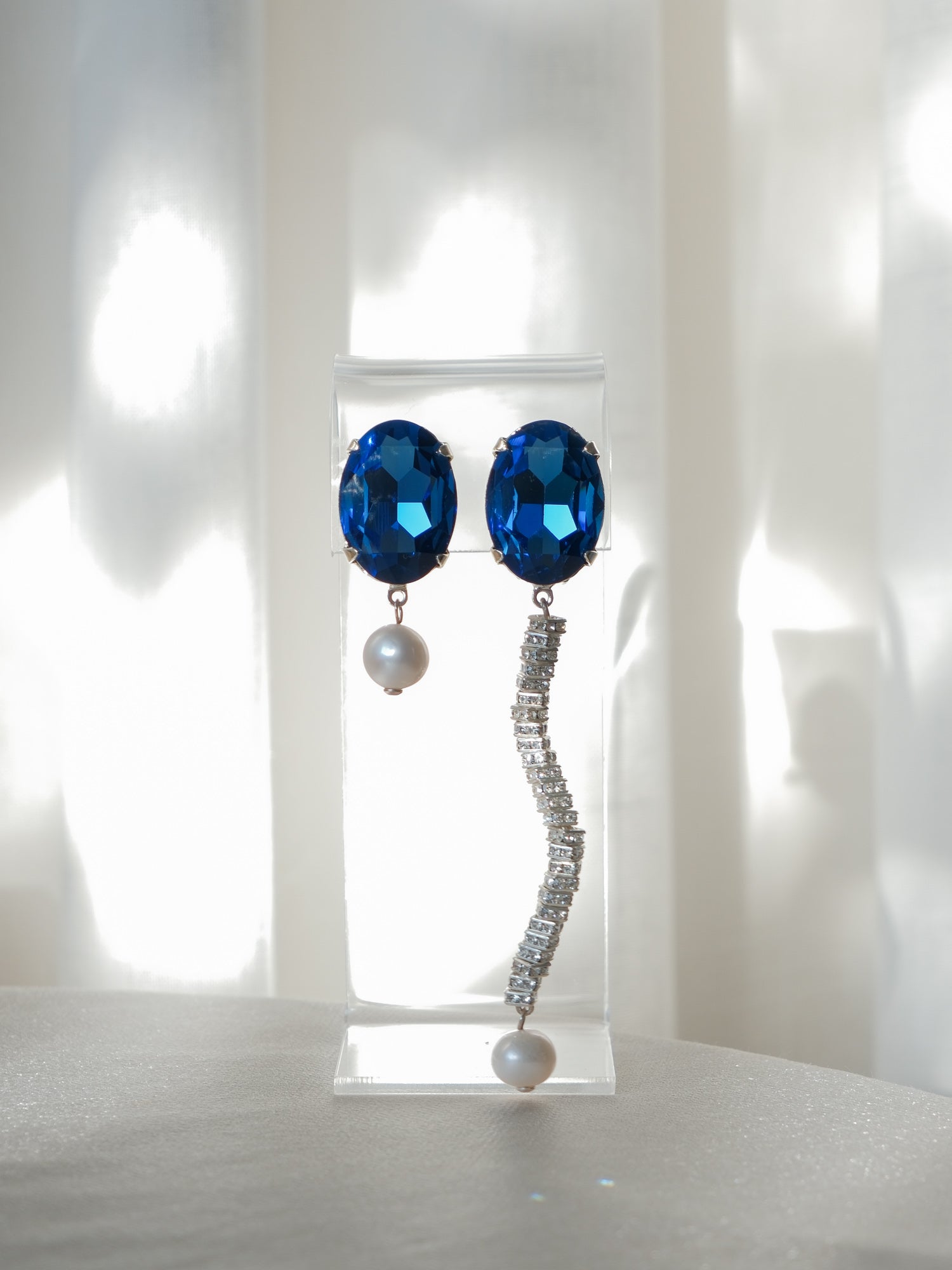 Asymmetrical Crystal and Pearl Drop Earrings
