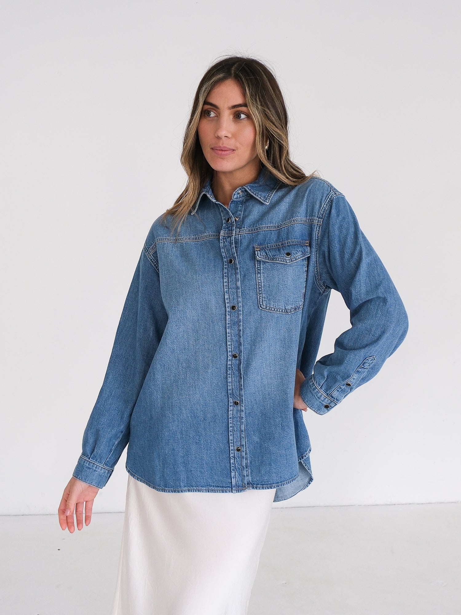 'Sloan' Oversized Denim Shirt, Size XS