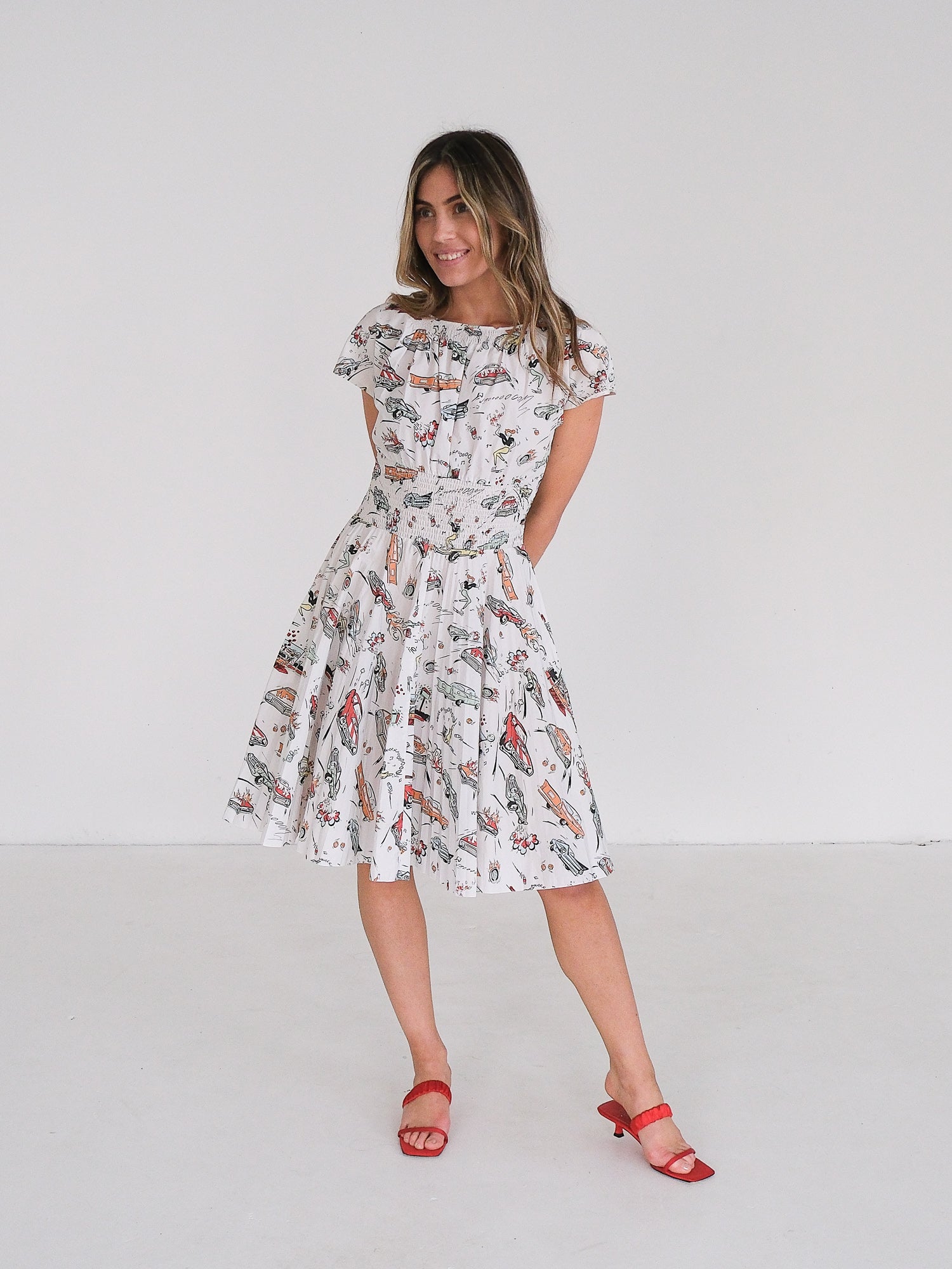 SS12 Americana Car Print Cotton Mini Dress, Size IT 40 | AU 8