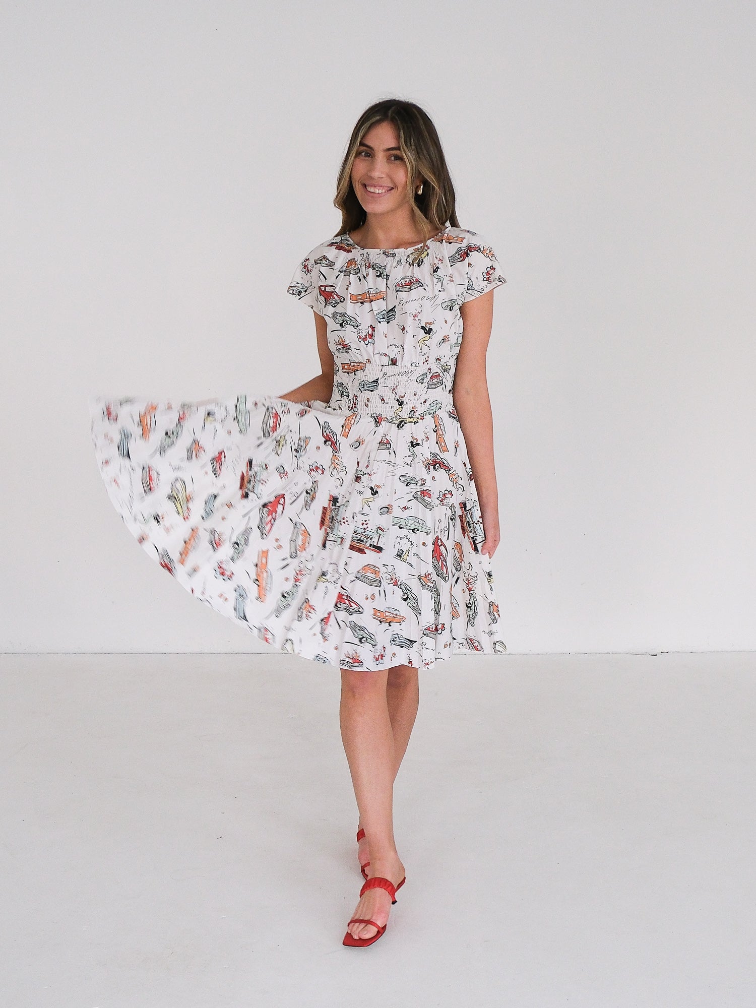 SS12 Americana Car Print Cotton Mini Dress, Size IT 40 | AU 8
