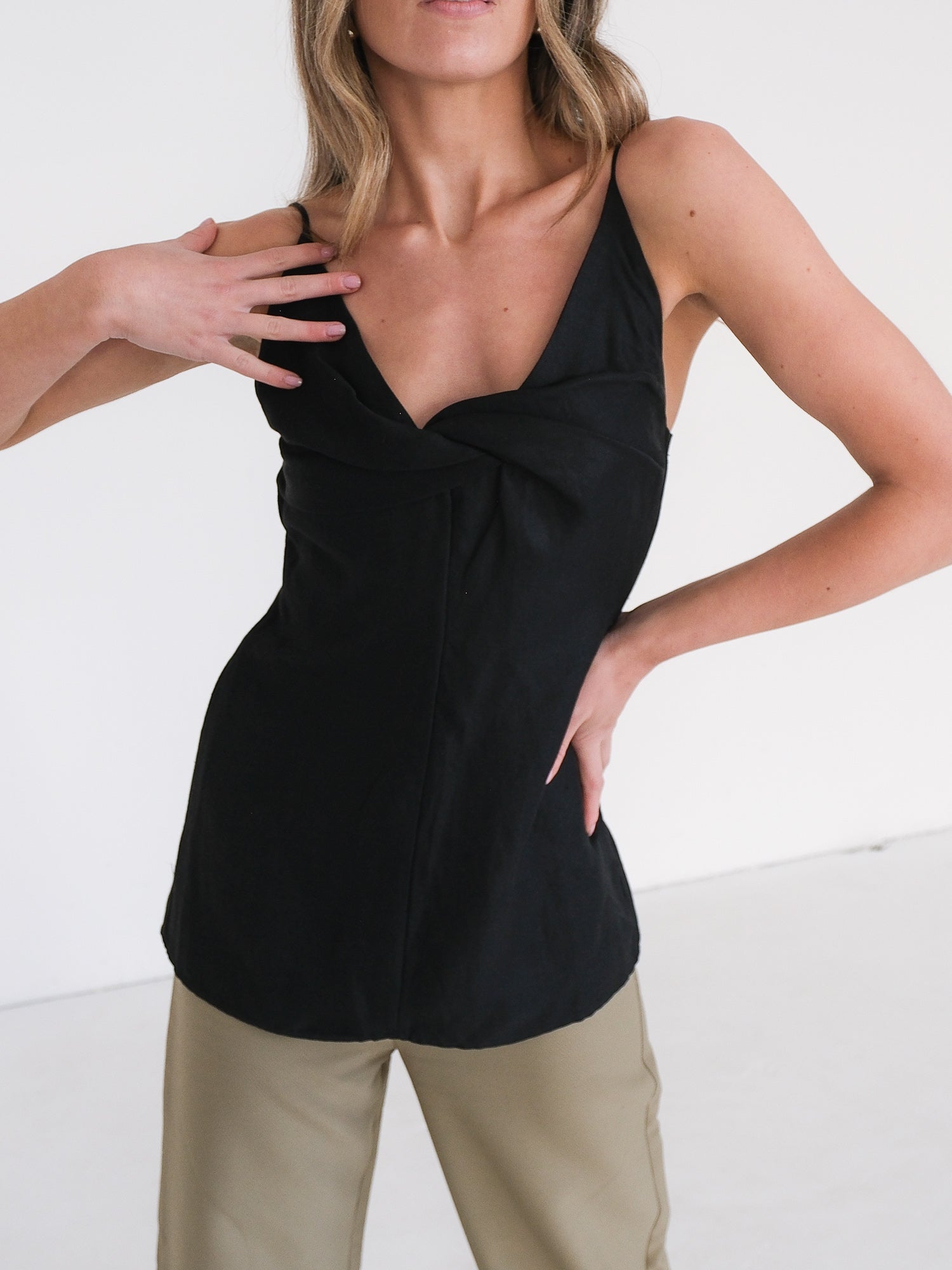 Twist-front Twill Camisole Top, Size S | AU 8
