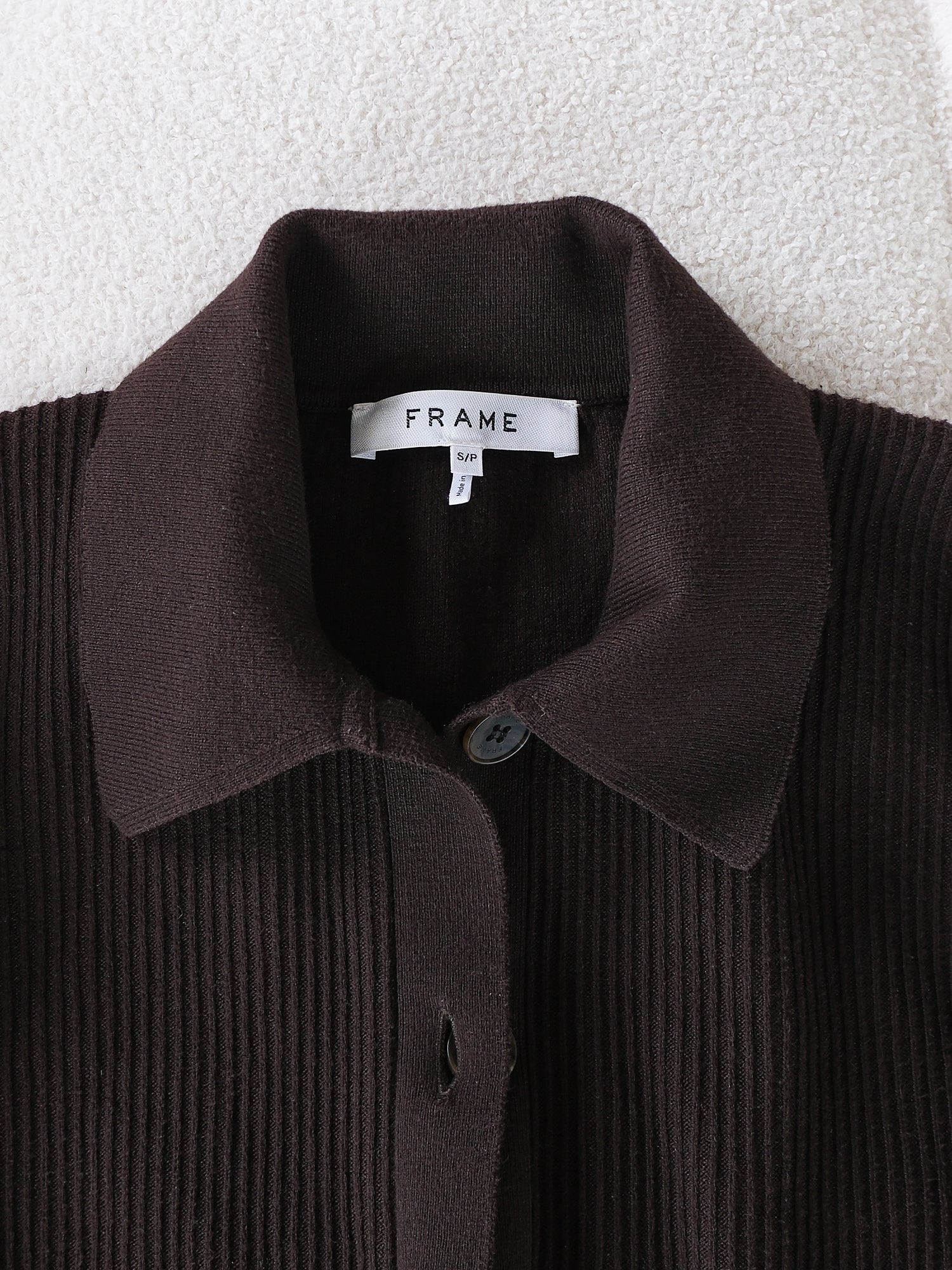 Slim Rib Knit Polo Cardi Sweater, Size S