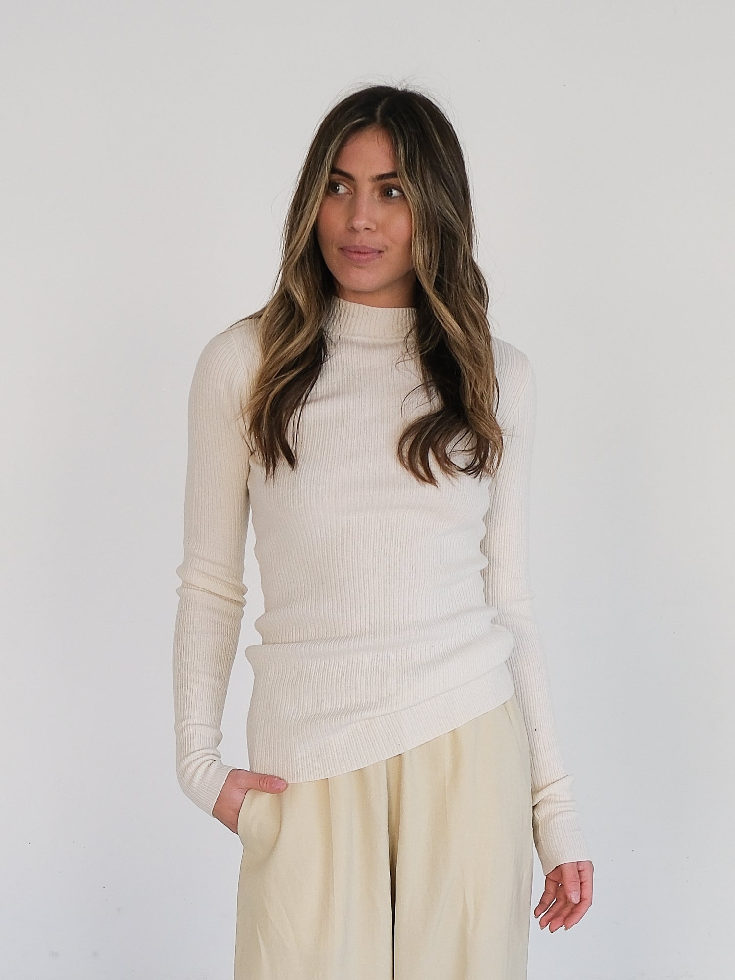 'Quinton' Mock Neck Wool/Cashmere Knit Sweater, Size S