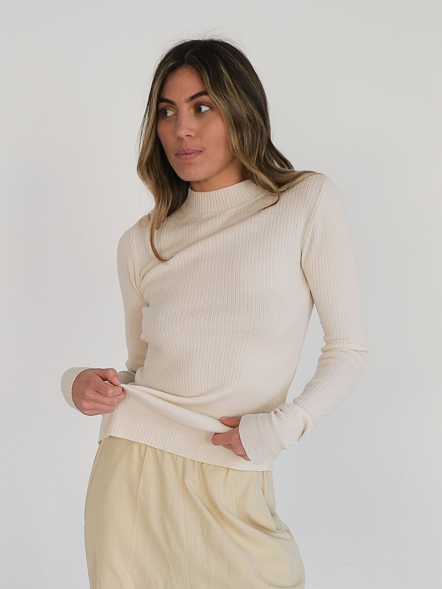 'Quinton' Mock Neck Wool/Cashmere Knit Sweater, Size S