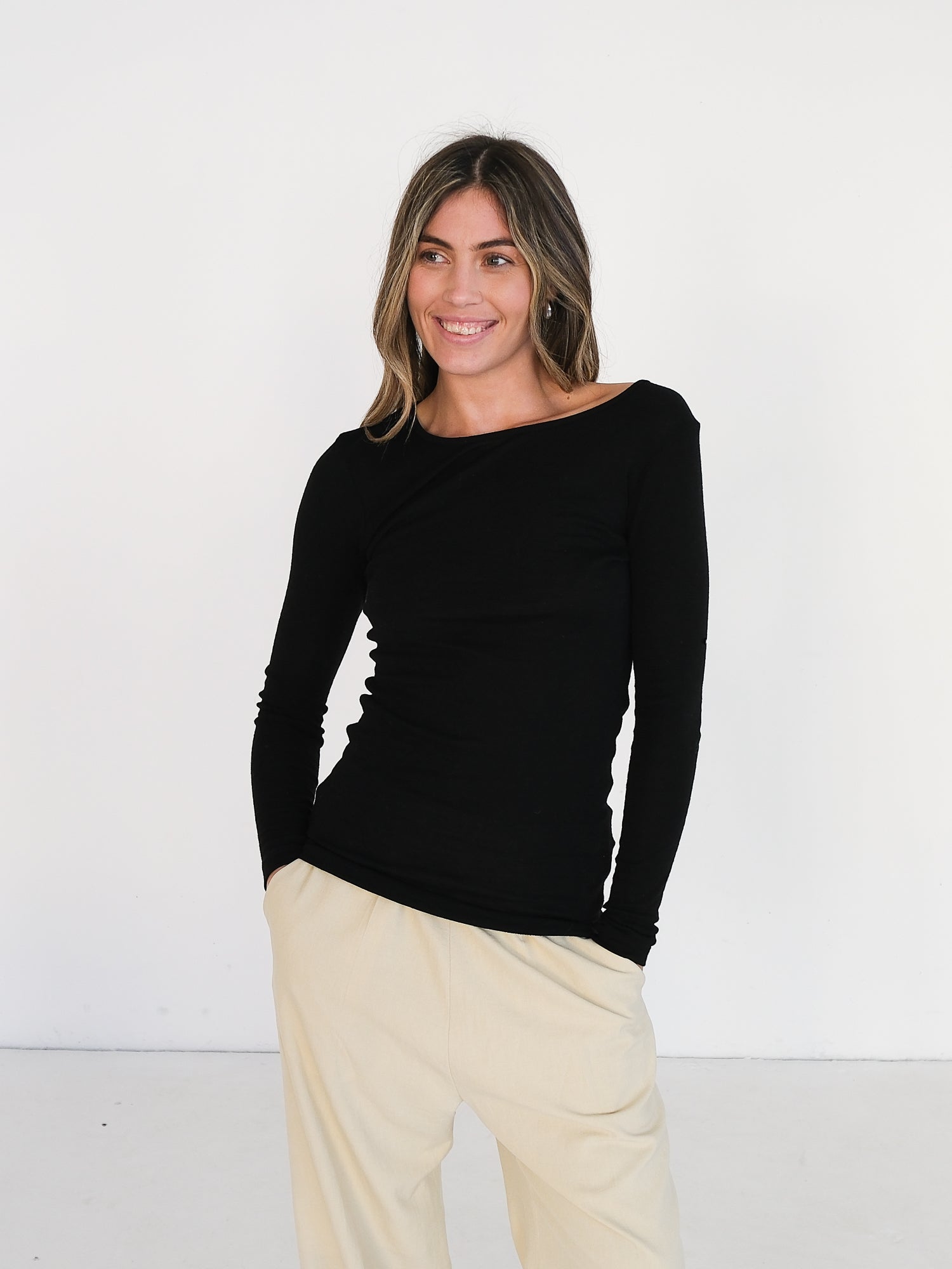 'Merino Crew' Long Sleeve Tee, Size 1 | AU 8