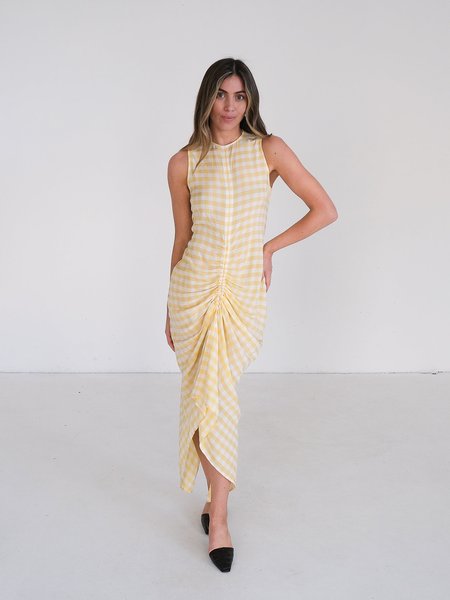 'Zadie' Gingham Jacquard Midi Dress, Size AU 8