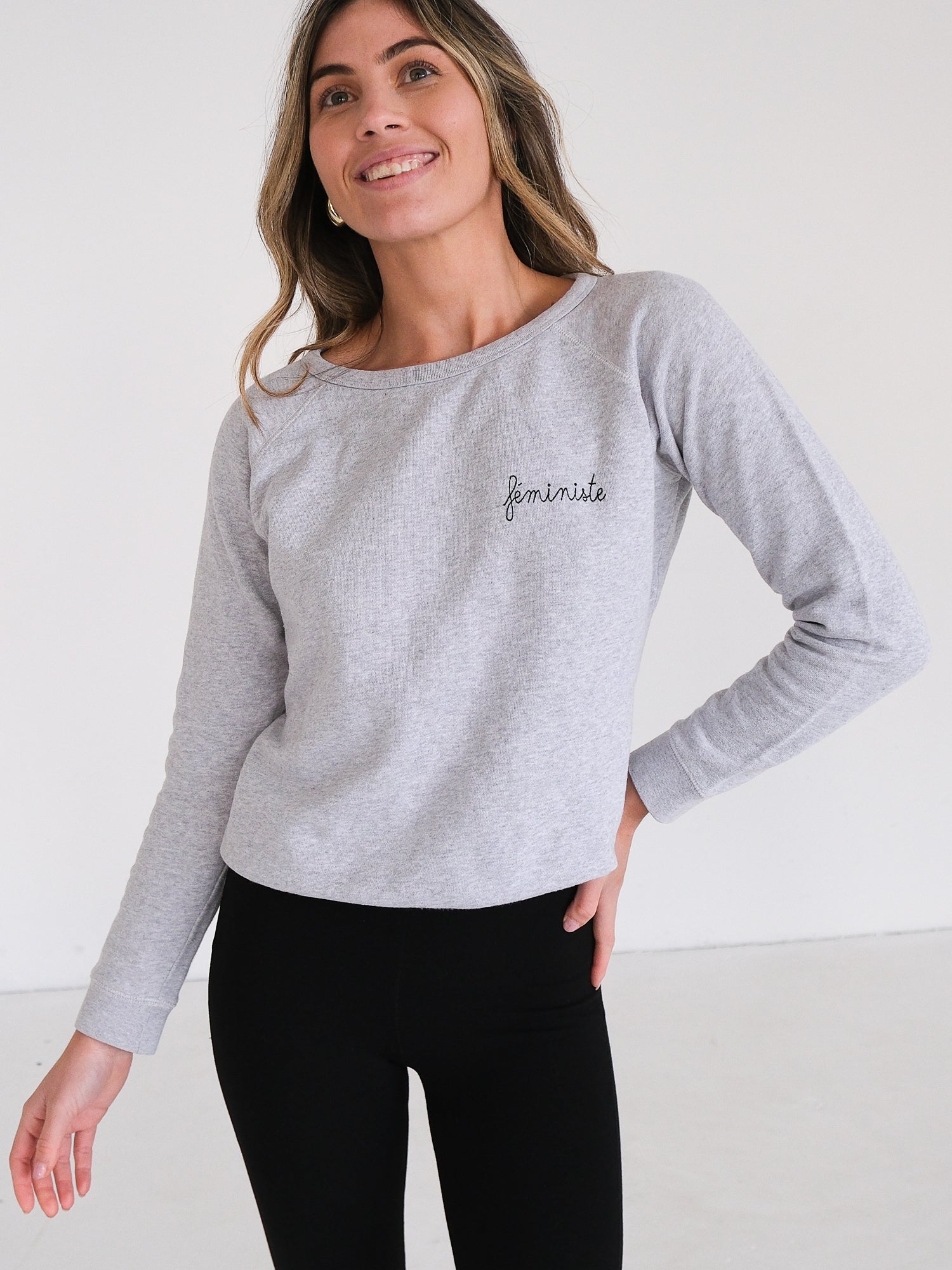 'Feministe' Embroidered Cotton Sweatshirt, Size S